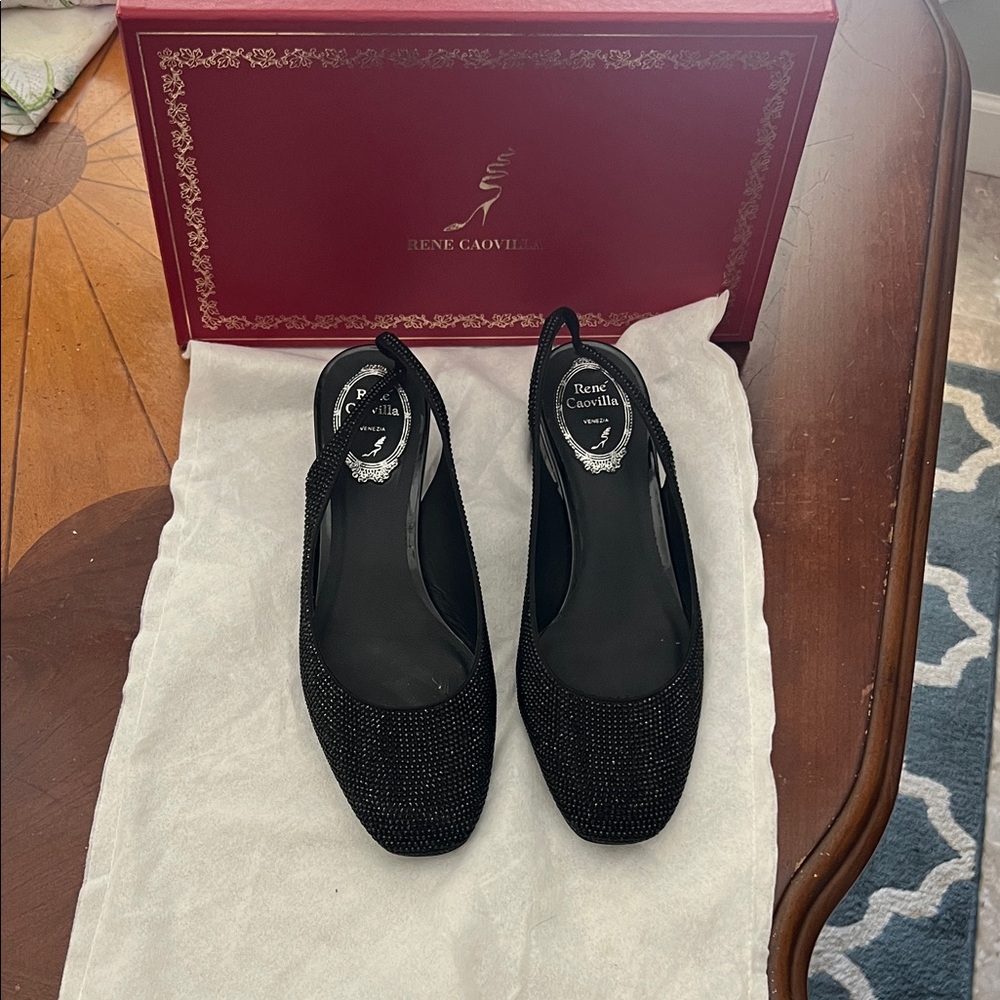 Rene Caovilla Black Embellished Slingback Heels